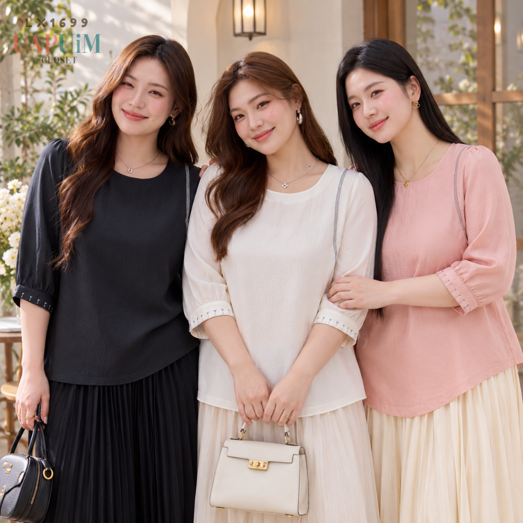 LX1699 เสื้อเบลาส์แขนสามส่วนทรงสวย