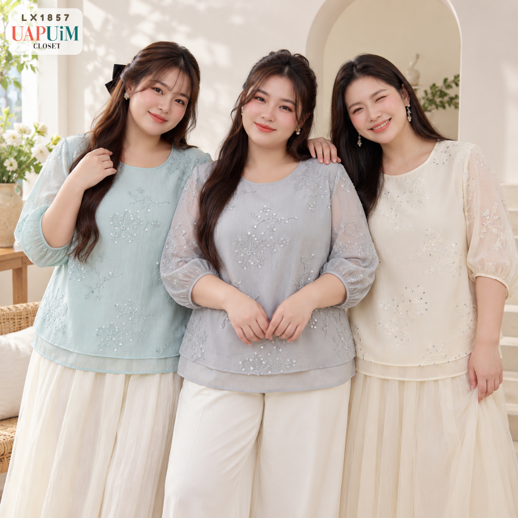 LX1857 เสื้อเบลาส์แขนสามส่วนทรงสวย