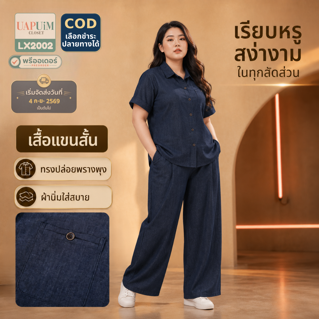 LX2002 เสื้อเชิ้ตแขนสั้นดีไซน์เรียบหรูคัตติ้งเนี้ยบแมทช์ลุคได้ง่าย