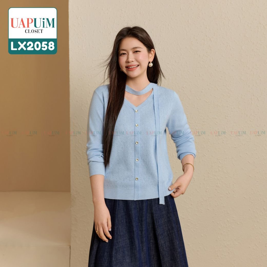 LX2058 คาร์ดิแกนเนื้อไหมพรมสัมผัสนุ่ม