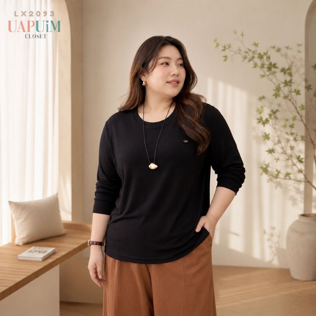 LX2093 เสื้อยืดแขนยาวคอกลมทรงปล่อย