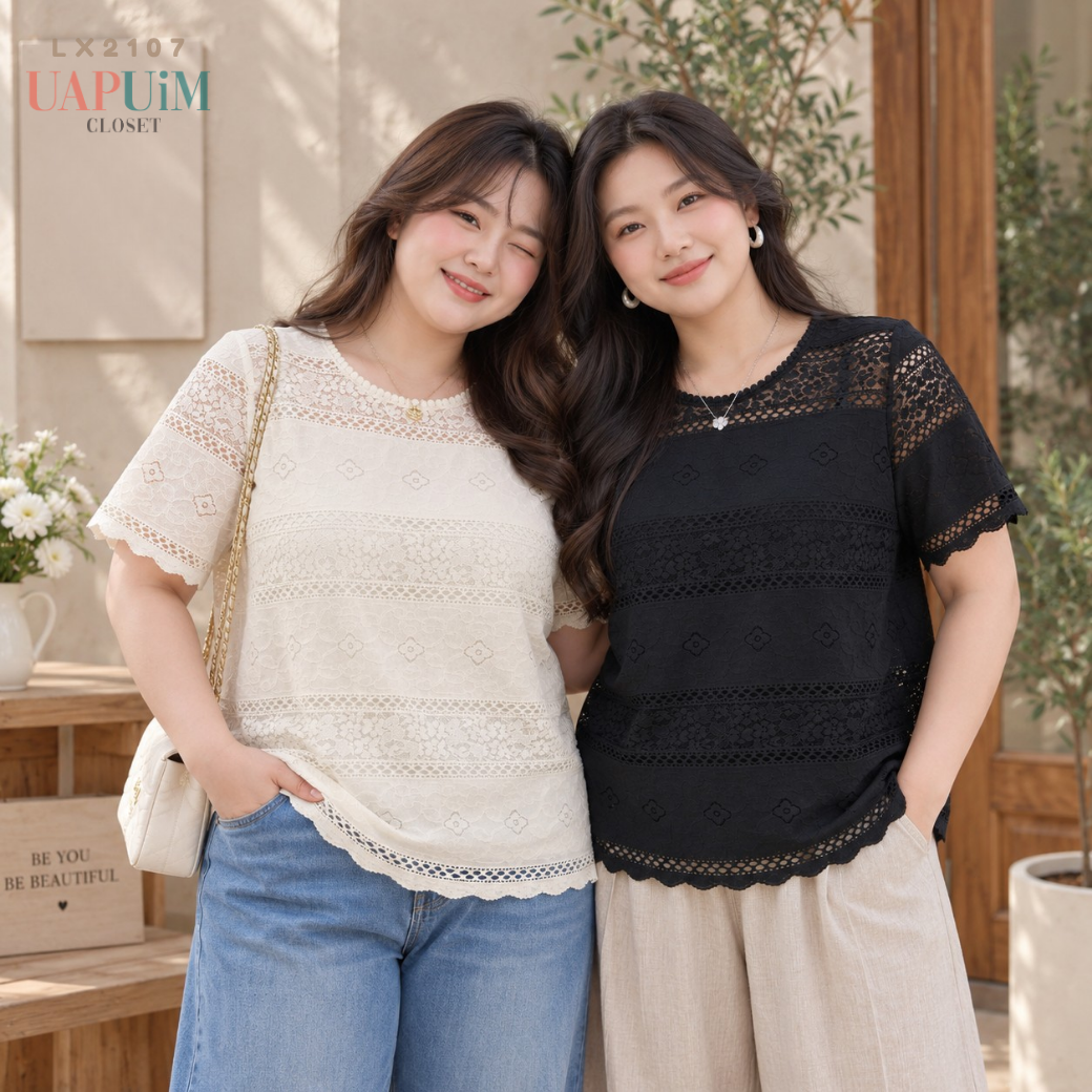 LX2107 เสื้อลูกไม้คอกลมแขนสั้น