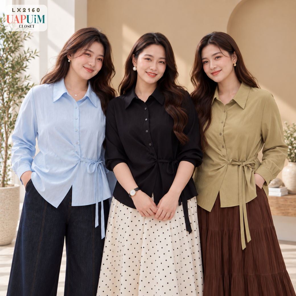 LX2160 เสื้อเชิ้ตแขนยาวสีเบจทรงพอดีตัว