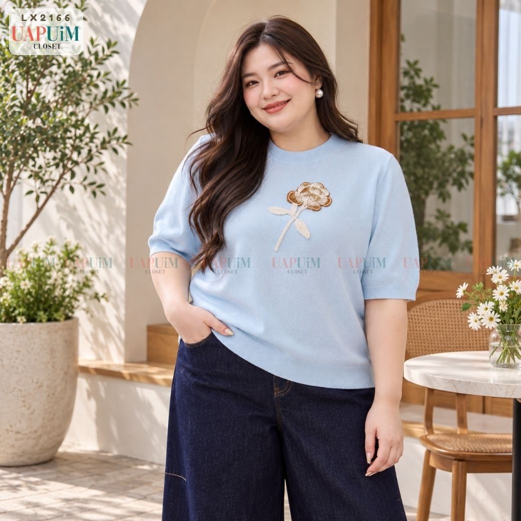 LX2166 เสื้อไหมพรมแขนสั้นสีฟ้าละมุน